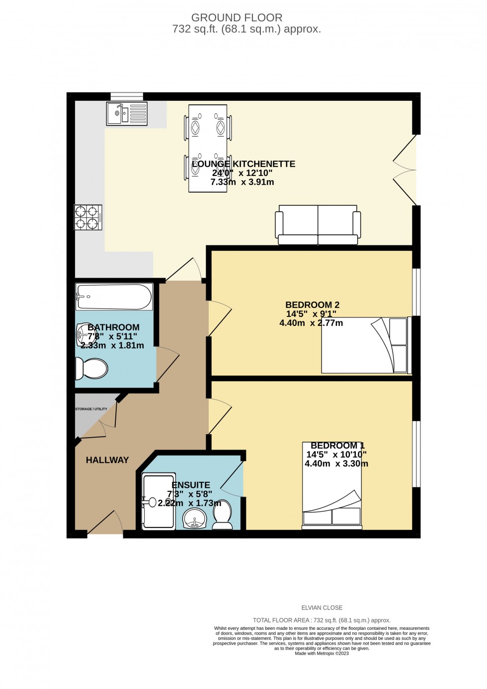 Floorplan for Elvian Close, Reading, Berkshire